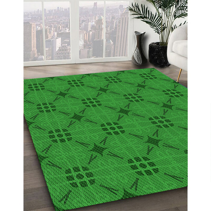 Patterned Green Rug in Family Room, pat2984grn