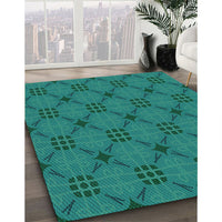 Patterned Dark Turquoise Green Rug, pat2984lblu