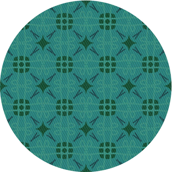 Square Patterned Dark Turquoise Green Rug, pat2984lblu