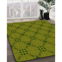 Patterned Dark Yellow Green Rug, pat2984yw