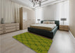 Patterned Dark Yellow Green Rug in a Bedroom, pat2984yw