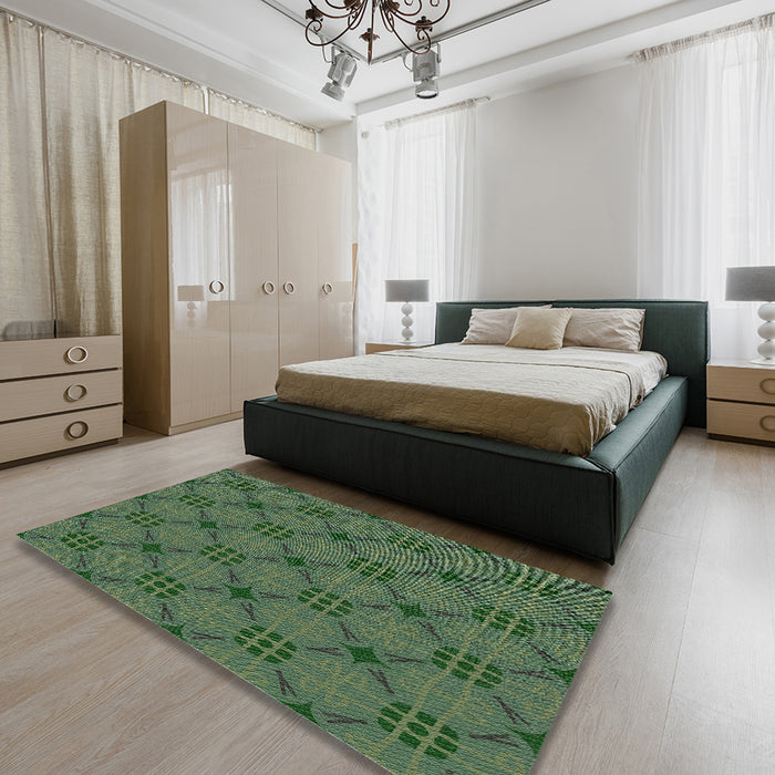 Machine Washable Transitional Green Rug in a Bedroom, wshpat2984