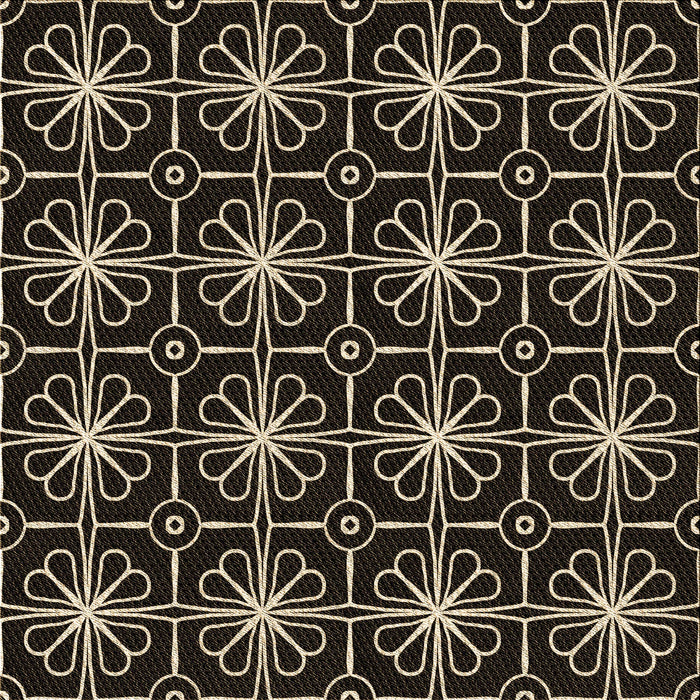 Round Machine Washable Transitional Black Rug, wshpat2985brn