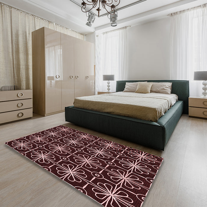 Patterned Chocolate Brown Rug in a Bedroom, pat2985rd