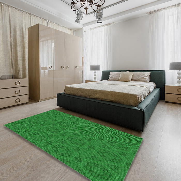Patterned Green Rug in a Bedroom, pat2986grn