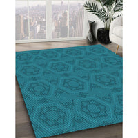 Patterned Dark Turquoise Green Rug, pat2986lblu