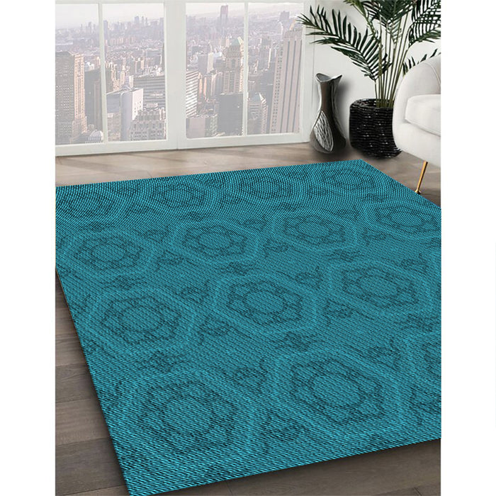 Patterned Dark Turquoise Green Rug in Family Room, pat2986lblu