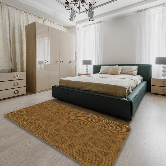 Round Machine Washable Transitional Dark Bronze Brown Rug in a Office, wshpat2986org