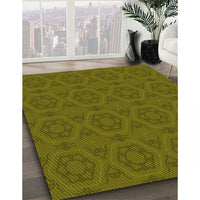 Patterned Dark Yellow Green Rug, pat2986yw