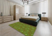Patterned Antique Bronze Green Rug in a Bedroom, pat2987grn