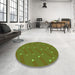 Round Patterned Antique Bronze Green Rug in a Office, pat2987grn