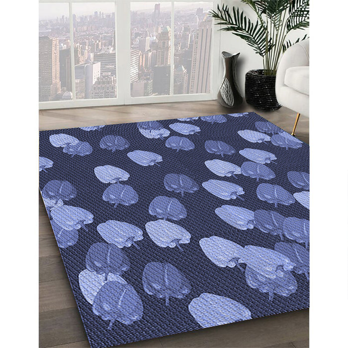 Patterned Blue Rug in Family Room, pat2988blu