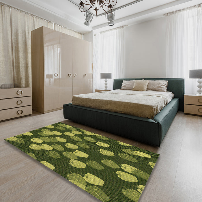 Round Machine Washable Transitional Pistachio Green Rug in a Office, wshpat2988brn