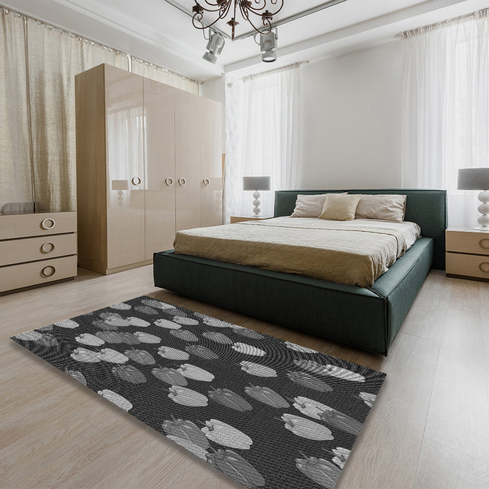 Patterned Charcoal Black Rug in a Bedroom, pat2988gry
