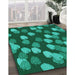 Patterned Deep Emerald Green Rug in Family Room, pat2988lblu