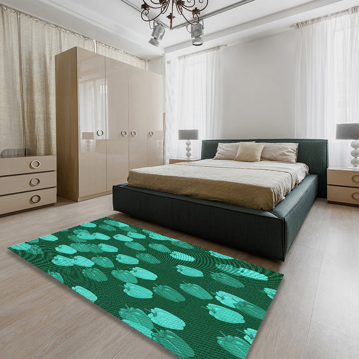 Patterned Deep Emerald Green Rug in a Bedroom, pat2988lblu