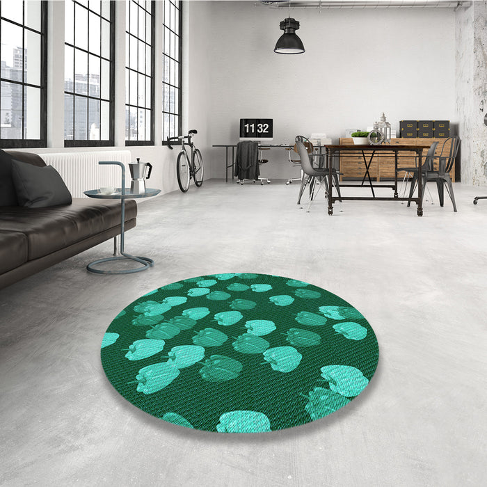 Round Patterned Deep Emerald Green Rug in a Office, pat2988lblu