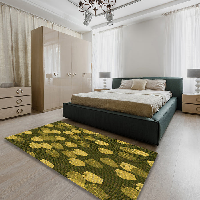 Patterned Milk Chocolate Brown Rug in a Bedroom, pat2988org