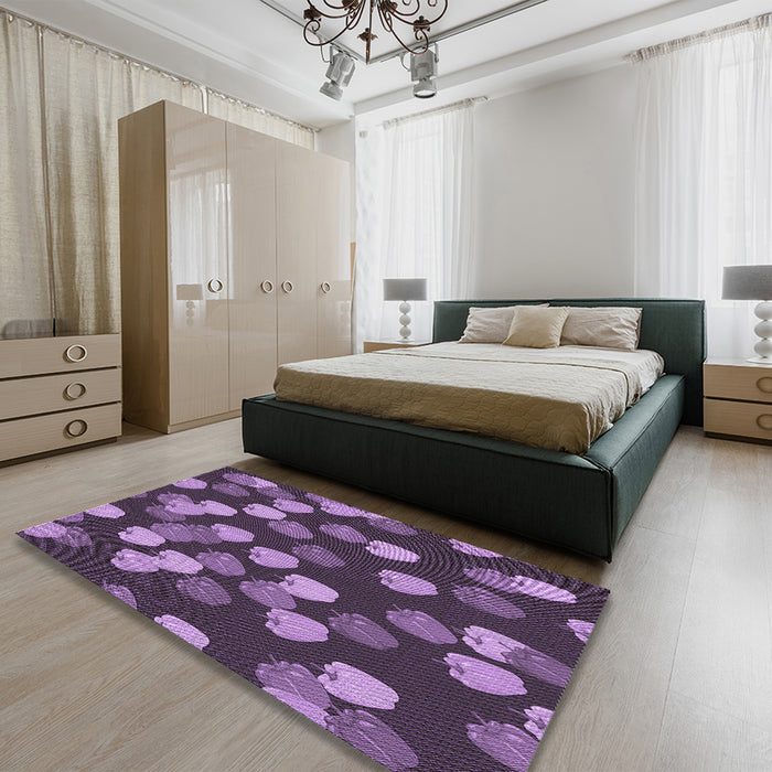 Round Machine Washable Transitional Plum Purple Rug in a Office, wshpat2988pur