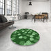 Round Machine Washable Transitional DarkGreen Rug in a Office, wshpat2988