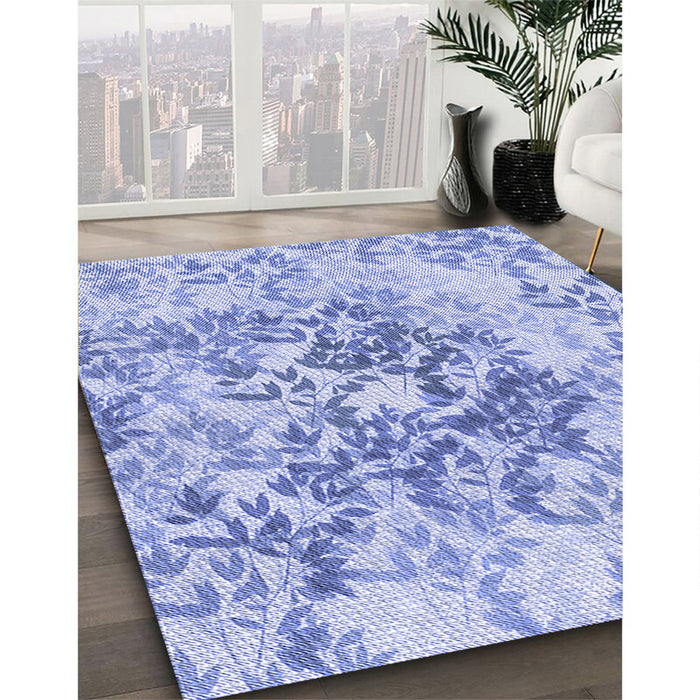Patterned Blue Rug in Family Room, pat2989blu
