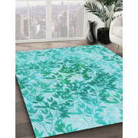 Patterned Turquoise Green Rug, pat2989lblu