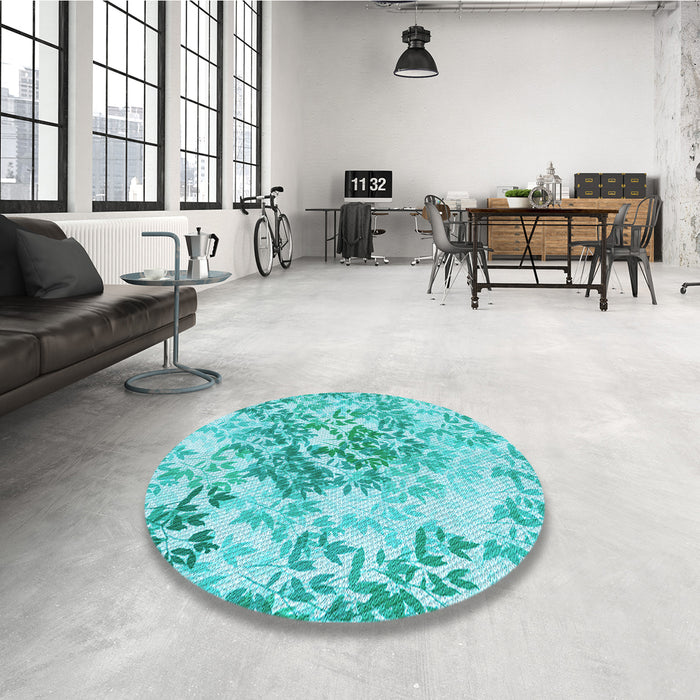 Round Patterned Turquoise Green Rug in a Office, pat2989lblu