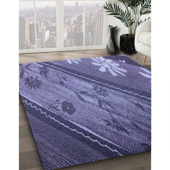 Patterned Purple Rug in Family Room, pat299blu