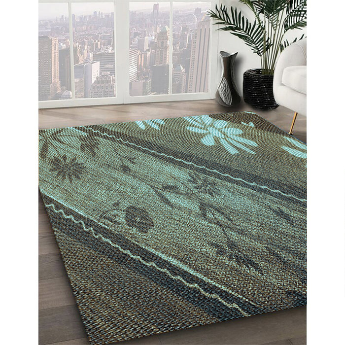 Patterned Cadet Blue Green Rug in Family Room, pat299lblu