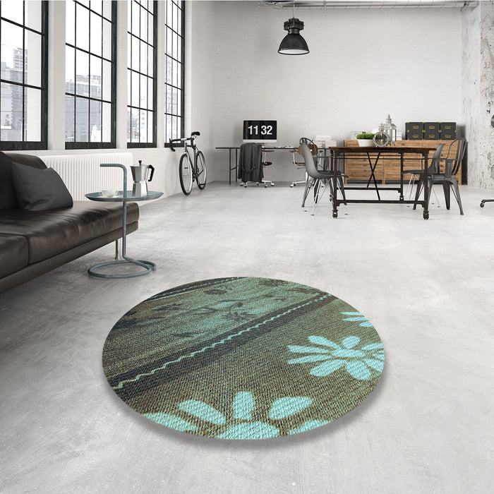 Round Patterned Cadet Blue Green Rug in a Office, pat299lblu