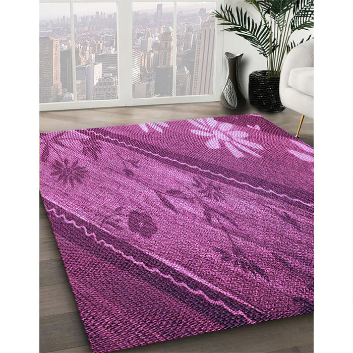 Patterned Medium Violet Red Pink Rug in Family Room, pat299pur