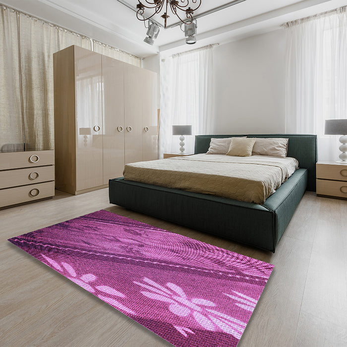 Patterned Medium Violet Red Pink Rug in a Bedroom, pat299pur