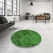 Round Patterned Deep Emerald Green Rug in a Office, pat2990grn