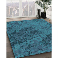 Patterned Dark Turquoise Green Rug, pat2990lblu