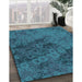 Patterned Dark Turquoise Green Rug in Family Room, pat2990lblu