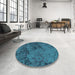 Round Patterned Dark Turquoise Green Rug in a Office, pat2990lblu