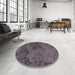 Round Machine Washable Transitional Black Rug in a Office, wshpat2990
