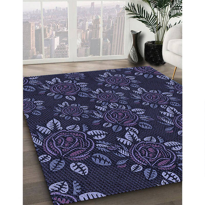 Patterned Night Blue Rug in Family Room, pat2991blu