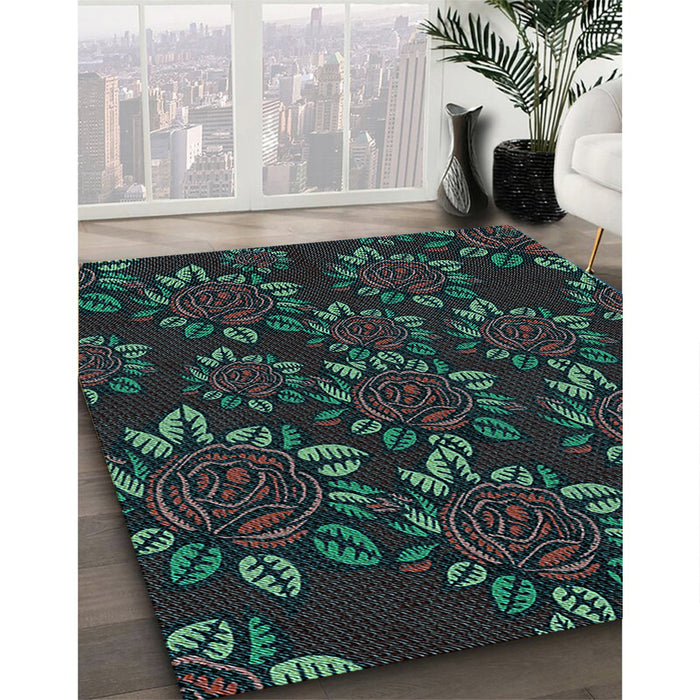 Patterned Midnight Gray Rug in Family Room, pat2991lblu