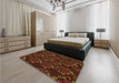 Patterned Mahogany Brown Rug in a Bedroom, pat2991org