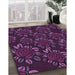 Patterned Purple Lily Purple Rug in Family Room, pat2991pur