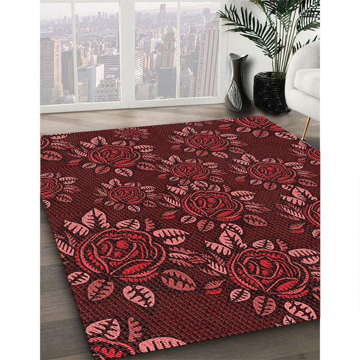 Patterned Maroon Red Rug in Family Room, pat2991rd