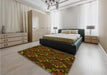 Patterned Dark Yellow Green Rug in a Bedroom, pat2991yw