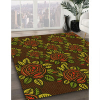 Patterned Dark Yellow Green Rug, pat2991yw