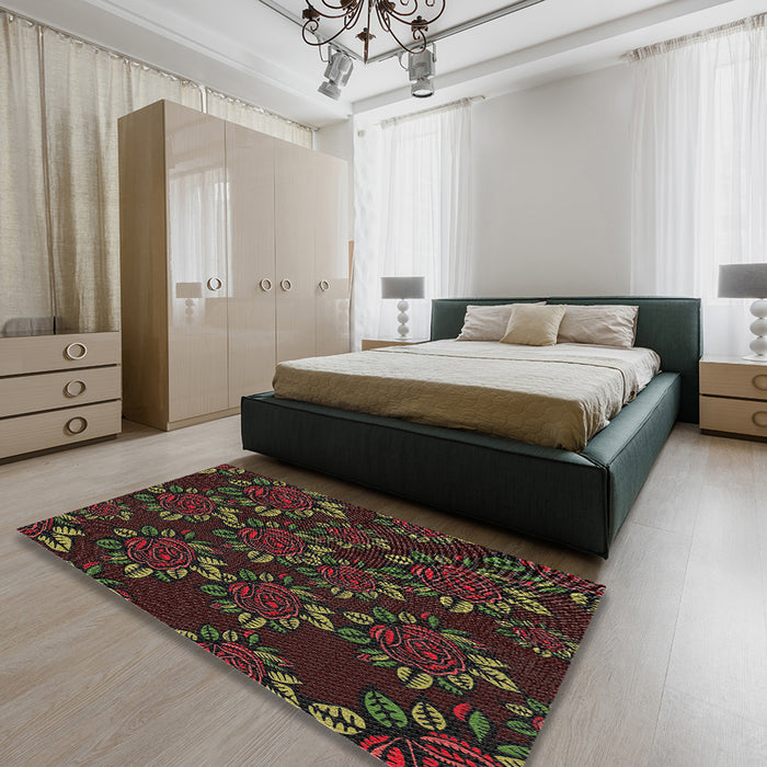 Patterned Brown Novelty Rug in a Bedroom, pat2991