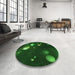 Round Patterned Green Rug in a Office, pat2992grn