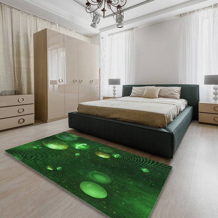 Patterned Green Rug in a Bedroom, pat2992grn