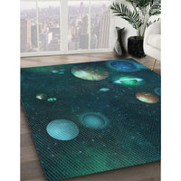 Patterned Dark Cyan Green Rug, pat2992lblu