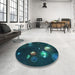 Round Patterned Dark Cyan Green Rug in a Office, pat2992lblu