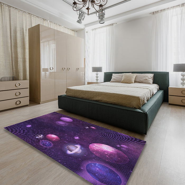 Round Machine Washable Transitional Dark Purple Rug in a Office, wshpat2992pur